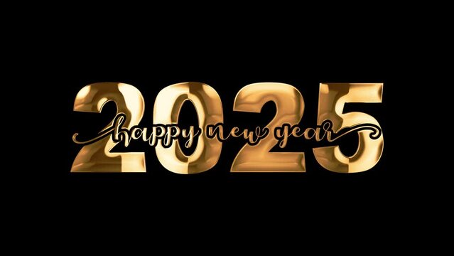 Happy new year 2025 Typography Golden text animation appear on black background. Happy new year design, Welcome celebrate greeting card happy decorative and Holiday Wishes celebration theme