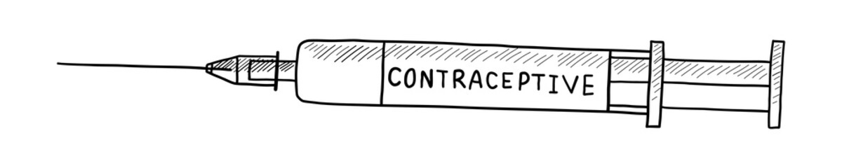 VECTOR BLACK AND WHITE CONTOUR ILLUSTRATION OF INJECTION WITH SPERMICIDE