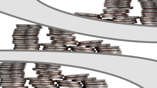 Miniature workers and piles of coins. Concepts about labor and wages.
