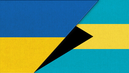 Flag of Ukraine and Bahamas. Emblems of two countries