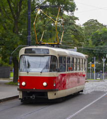 Fototapeta na wymiar Vieux tramway de Prague (époque soviétique), Prague, République tchèque