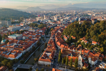 Fototapeta premium Aerial view of Ljubljana, capital of Slovenia from drone