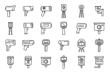 Speed radar icons set outline vector. Alert camera. Digital device