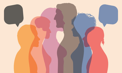 Talking in profile and speech bubble. Social networking communication. Group of people talking in profile.