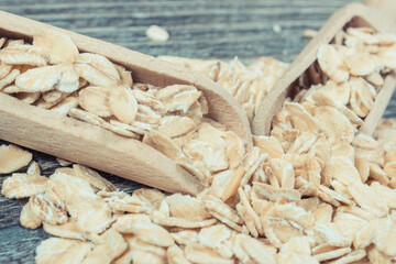 Fototapeta na wymiar Rye flakes or oat bran containing dietary fiber and minerals. Nutritious eating