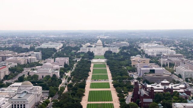 Aerial view of the Capitol Dome and Congress from Washington Monument in Washington D.C.