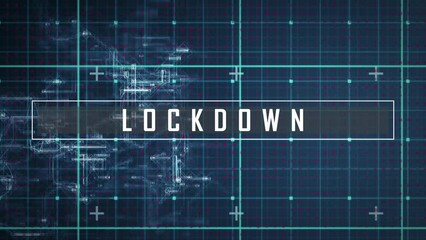 Animation of network of connections and digital interface and lockdown text over dark background - Powered by Adobe