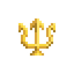 Obraz premium Trident, pixel art flat style icon. Web site design. 8-bit. Isolated abstract vector illustration. Design for stickers, and mobile app.