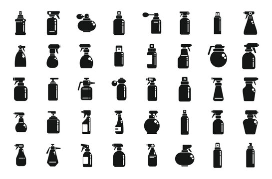 Spray Bottle Icons Set Simple Vector. Sprayer Cleaner. Mist Air