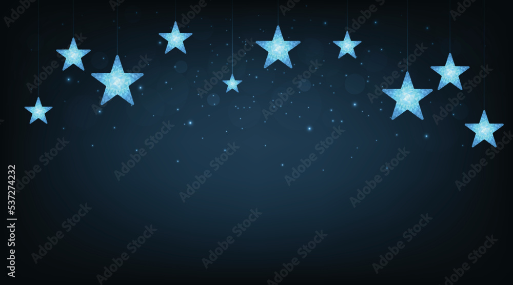 Poster Hanging star on dark blue background. Low poly style design Abstract geometric background Wireframe light structure Modern 3d graphic concept.vector illustration.