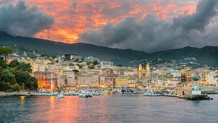 Bastia old city center at sunset, Corsica, France, Europe 