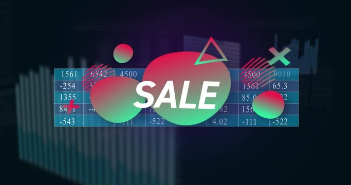 Animation of sale text over data processing
