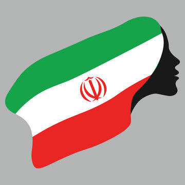 Rally and protest in iran 2022. Women's freedom in Iran. Vector illustration. Woman under pressure of iran flag