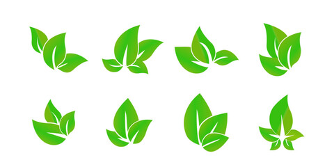 Green Leaves Set Vector Logo Template Illustration Design. Vector