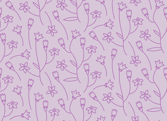Seamless pattern with campanula. Nature texture in outline style.