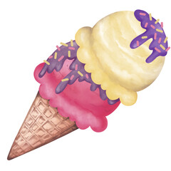 ice cream cone, ice cream watercolor