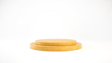 3d rendering wooden podium or pedestal display on white background with cylinder stand concept.