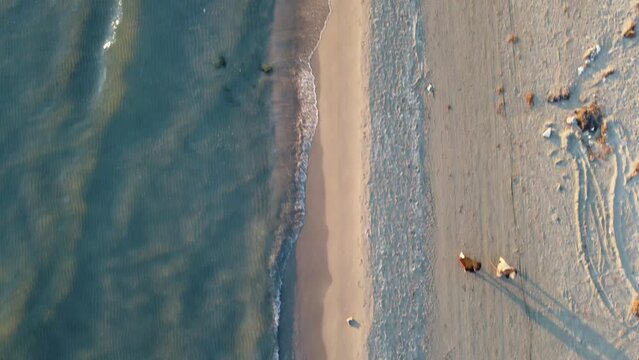 Shooting the city of Vlora Albania from the air. central beach at sunset