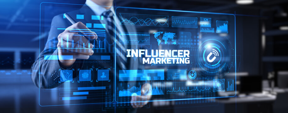 Influencer Influence Marketing Social Media Advertising Concept On Screen.