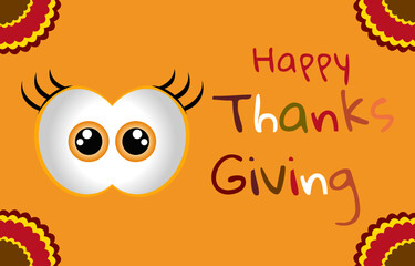 Thanksgiving banner background with orange color, turkey eyes and turkey tail