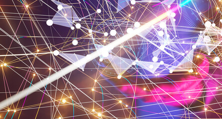 Neural network 3D illustration. Big data and cybersecurity