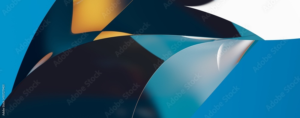 Poster 3D render abstract background of smooth lines of spline blue waves