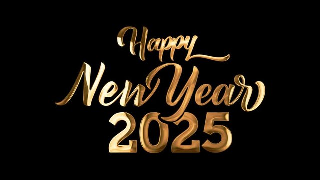 Happy new year 2025 and Merry christmas Typography Golden text animation appear on black background. design, Welcome celebrate greeting card happy decorative and Holiday Wishes celebration festive 