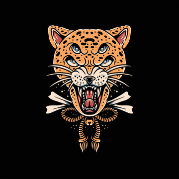 oldschoo leopard tattoo vector design