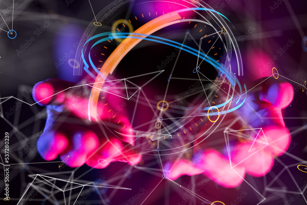 Leinwandbilder global network. blockchain. 3d illustration. neural networks and artificial intelligence. abstract