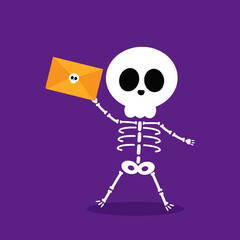 Cute halloween skeleton cartoon. Skeleton in halloween day. Halloween character cartoon. Happy halloween greeting card. envelope.
