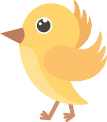 Birdie. The image of a yellow bird. Flying cute bird in cartoon style. Vector illustration isolated on a white background