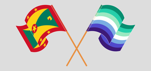 Crossed and waving flags of Grenada and gay men pride