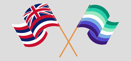 Crossed and waving flags of The State Of Hawaii and gay men pride