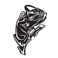 Naklejka premium Chameleon graphic. Chameleon black sign isolated on white background. Black and White vector illustration