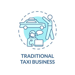Traditional taxi business turquoise concept icon. Standart transportation abstract idea thin line illustration. Isolated outline drawing