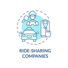 Ride sharing companies turquoise concept icon. Passenger cars. Delivery abstract idea thin line illustration. Isolated outline drawing