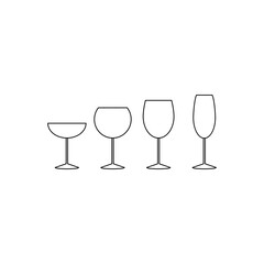 Set of glasses. Black and white icon set. Vector illustration.
