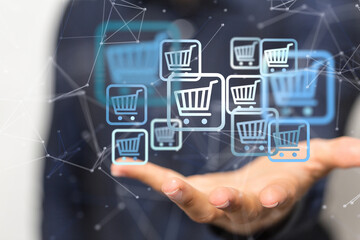 Online shopping business concept selecting shopping cart.