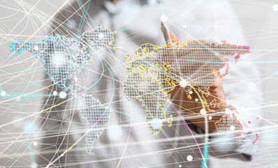 world Neural network 3D illustration. Big data and cybersecurity