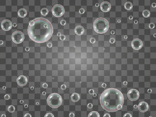 	
Air soap bubbles on a transparent background .Vector illustration of bulbs.	
