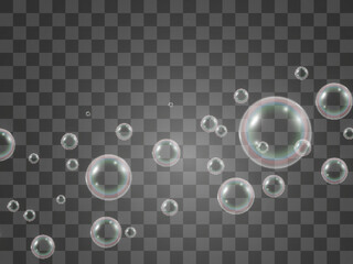 	
Air soap bubbles on a transparent background .Vector illustration of bulbs.	
