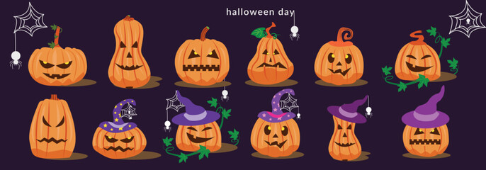 Happy Halloween. Set with fun pumpkins black