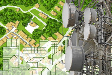 Alert about electromagnetic pollution exposure in our cities - concept with base radio station...