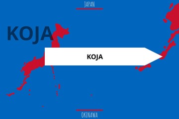 Koja: Illustration mit dem Namen der japanischen Stadt Koja in der Präfektur Okinawa - obrazy, fototapety, plakaty
