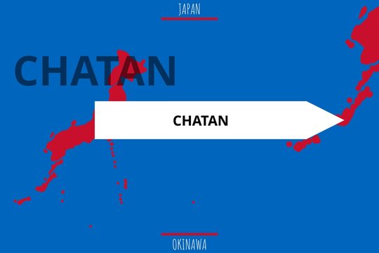 Chatan: Illustration mit dem Namen der japanischen Stadt Chatan in der Pr&auml;fektur Okinawa