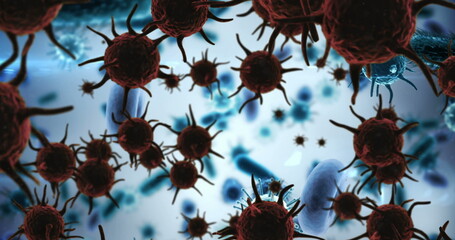 Image of virus cells on blue background