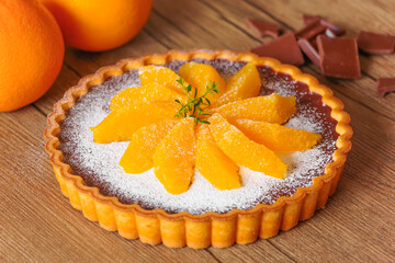 オレンジの手作りチョコレートタルト
