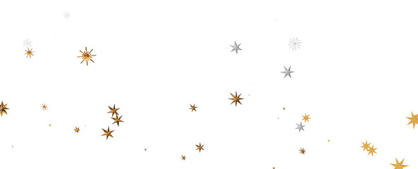 Banner with golden decoration. Festive border with falling glitter dust and stars.