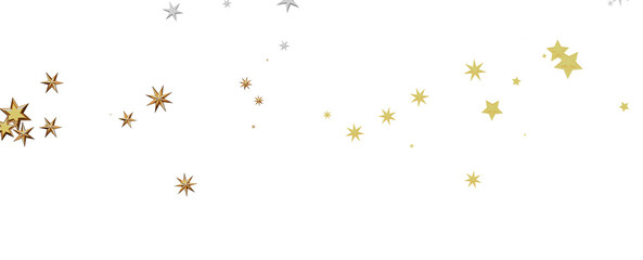 Banner with golden decoration. Festive border with falling glitter dust and stars.