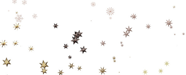 Banner with golden decoration. Festive border with falling glitter dust and stars.